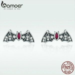 BAMOER 925 Silver Rhinestone Bat Earring